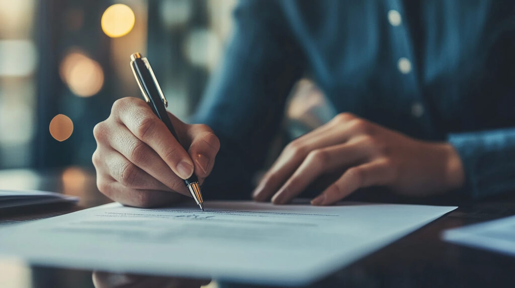 hand signing on e document for compliance with legal regulations in corporate governance.